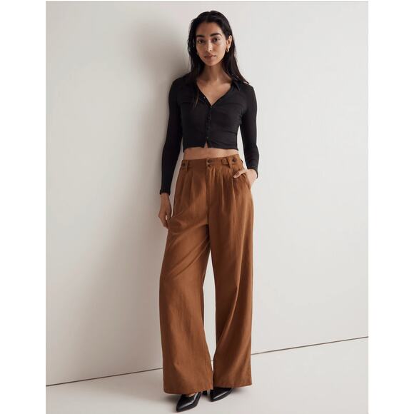 Madewell 8 TALL the harlow wide leg pants in brown - Picture 1 of 12